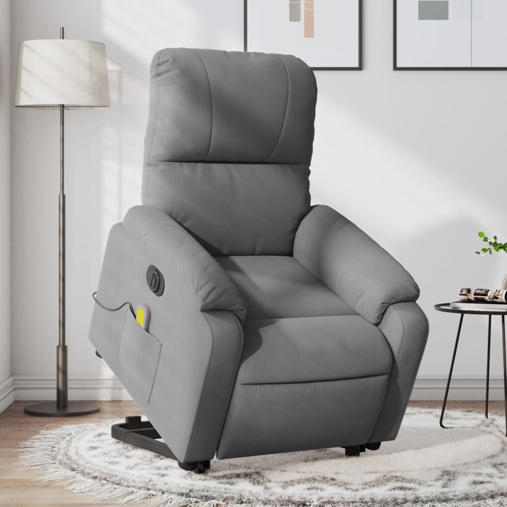 vidaXL Electric Stand up Massage Recliner Chair Dark Gray Microfiber Fabric