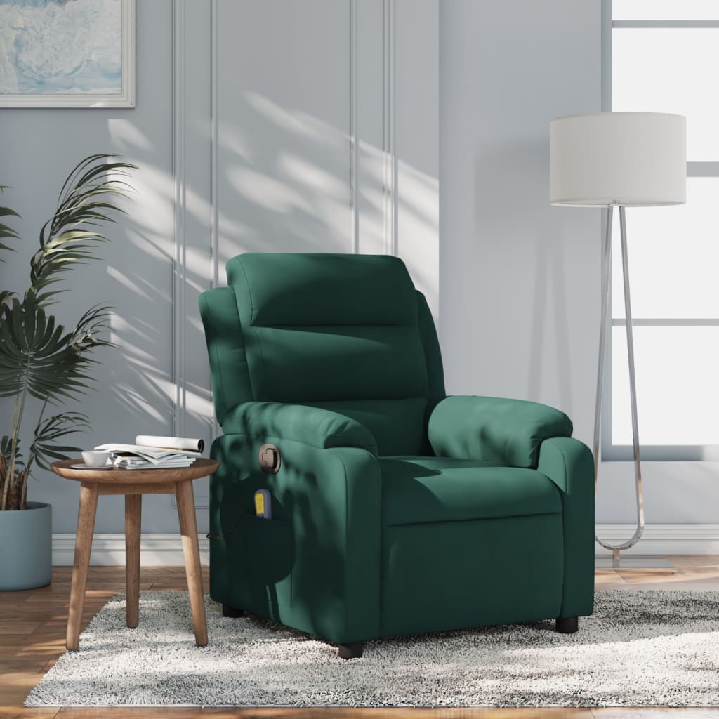 vidaXL Massage Recliner Chair Dark Green Velvet