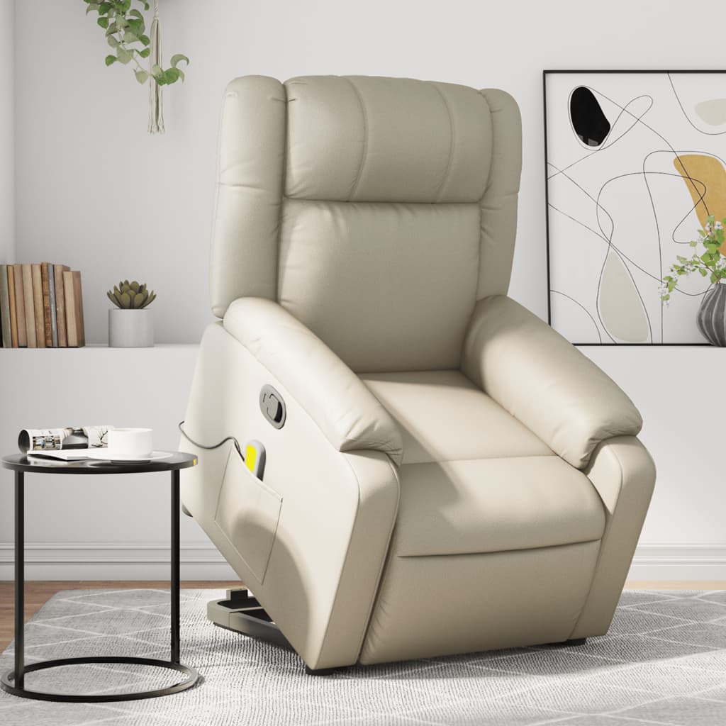 vidaXL Stand up Massage Recliner Chair Cream Faux Leather