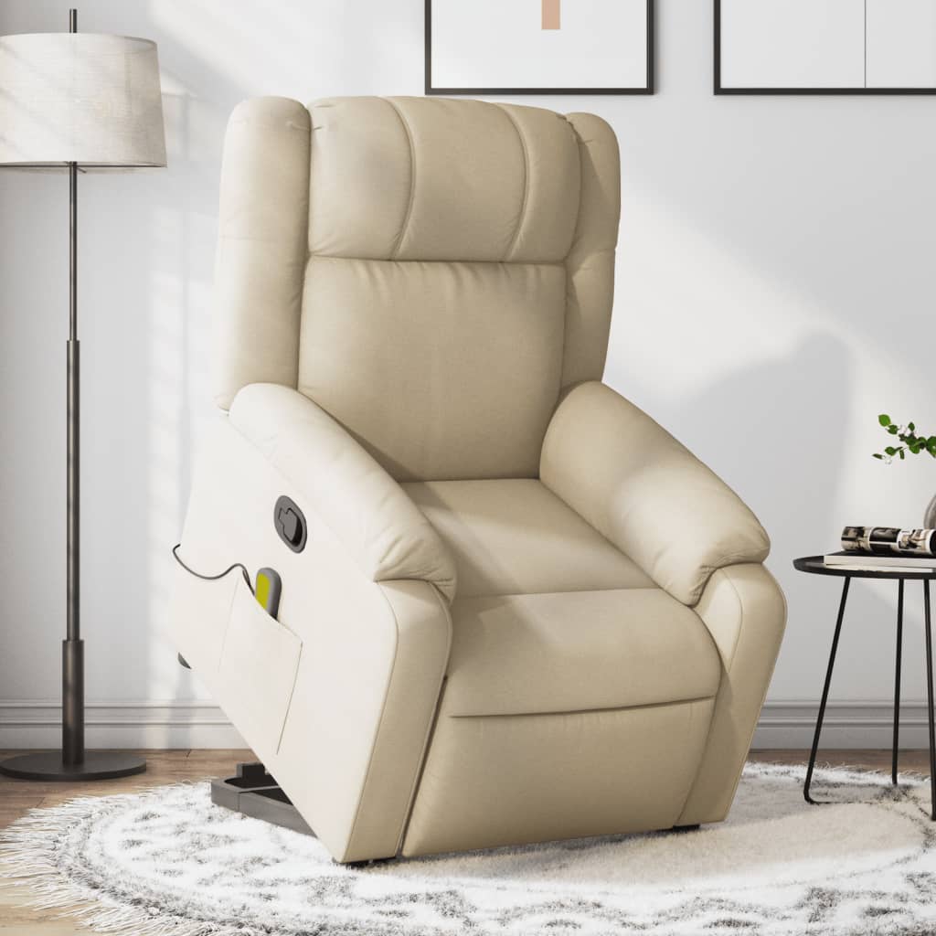 vidaXL Stand up Massage Recliner Chair Cream Fabric