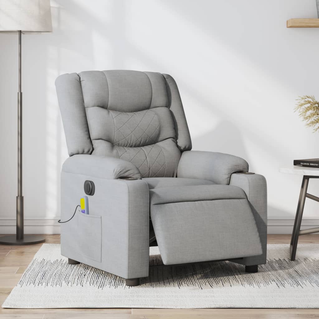 vidaXL Electric Massage Recliner Chair Light Gray Fabric