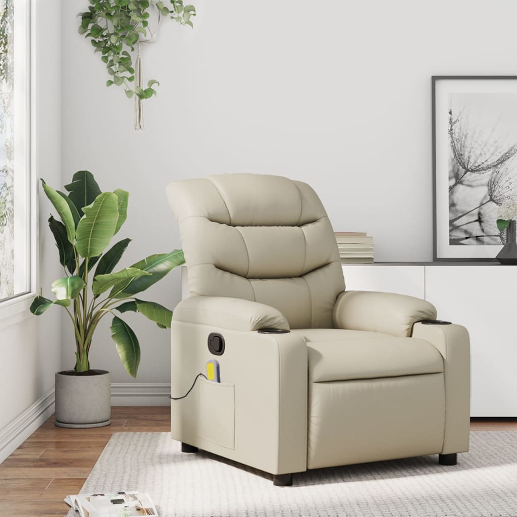 vidaXL Massage Recliner Chair Cream Faux Leather