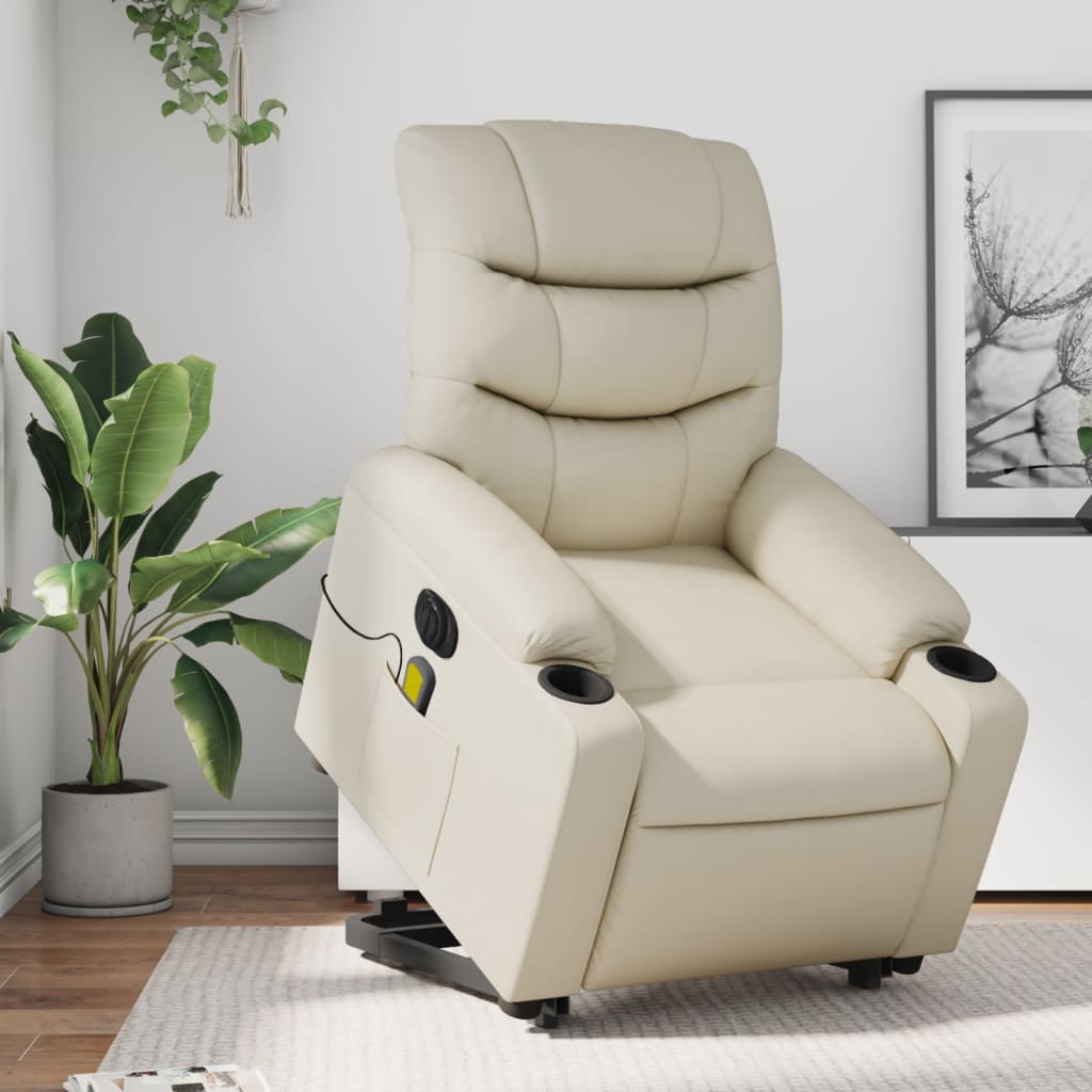 vidaXL Electric Stand up Massage Recliner Chair Cream Faux Leather