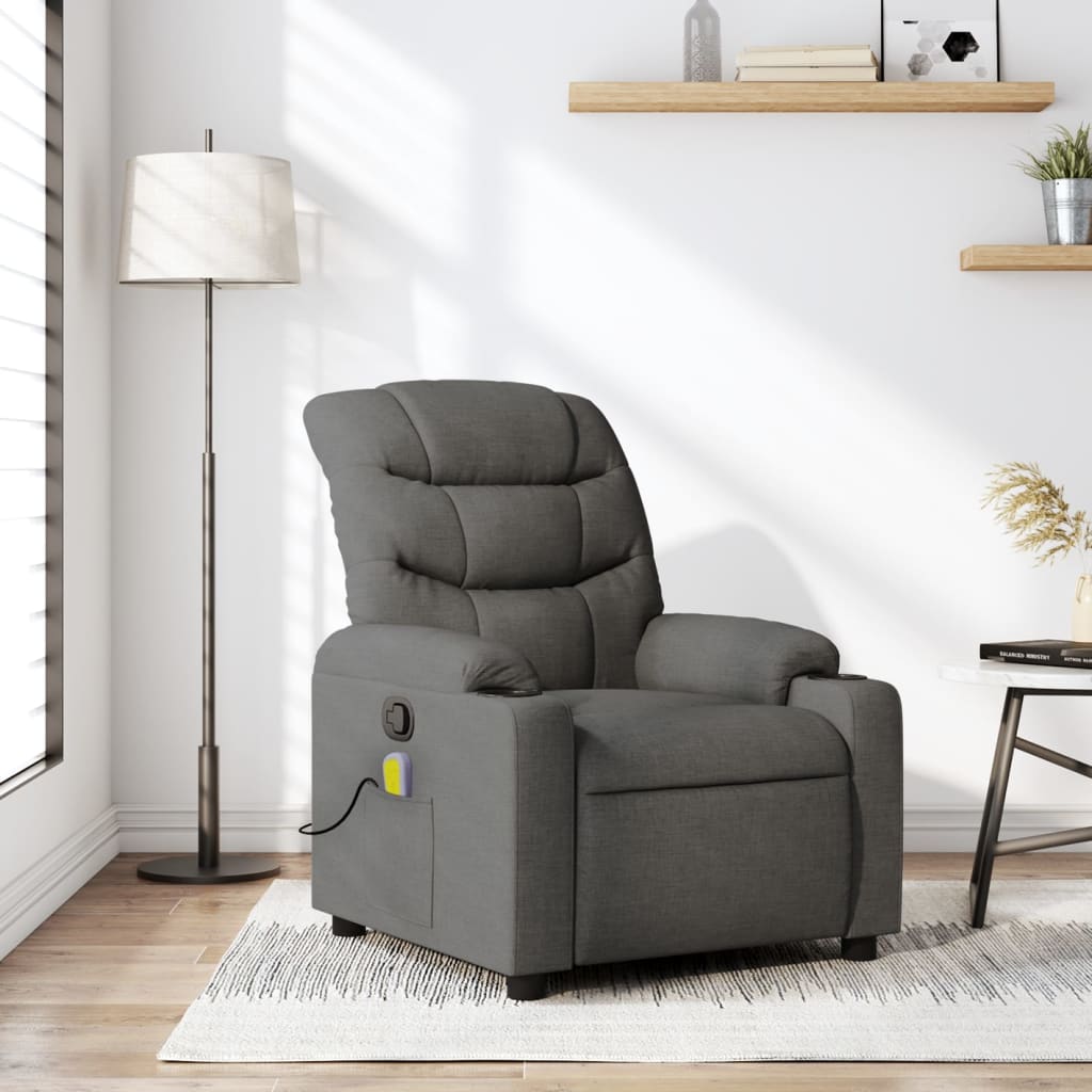 vidaXL Massage Recliner Chair Dark Gray Fabric