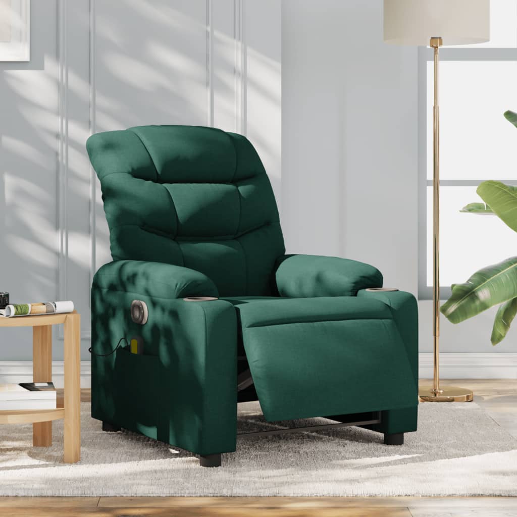 vidaXL Electric Massage Recliner Chair Dark Green Fabric