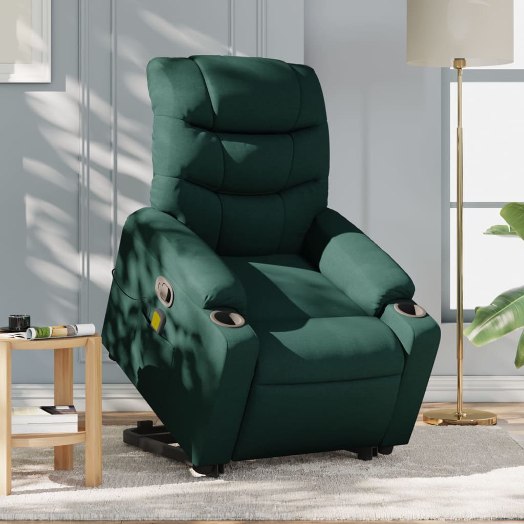 vidaXL Stand up Massage Recliner Chair Dark Green Fabric