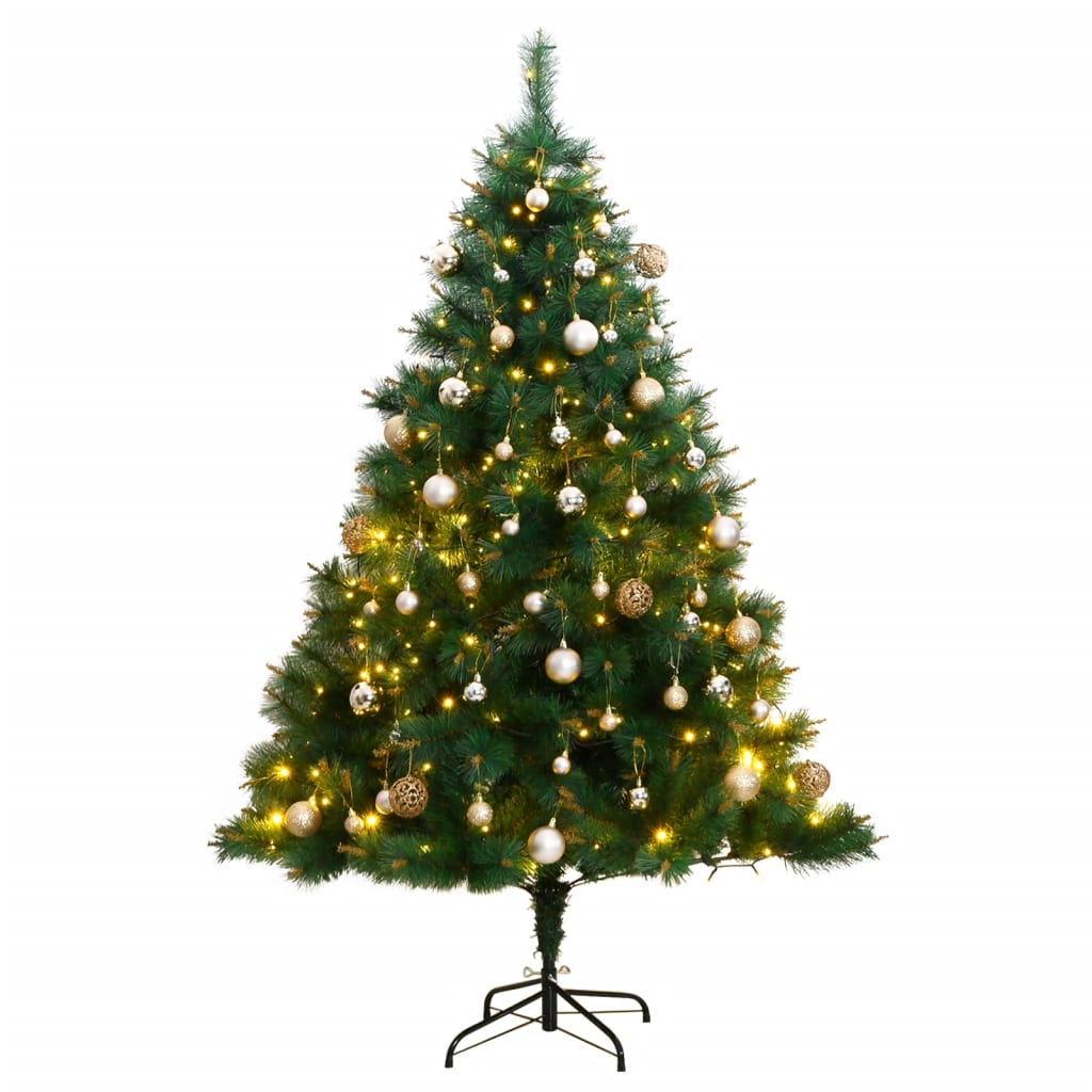 vidaXL Artificial Hinged Christmas Tree 150 LEDs & Ball Set 59.1"