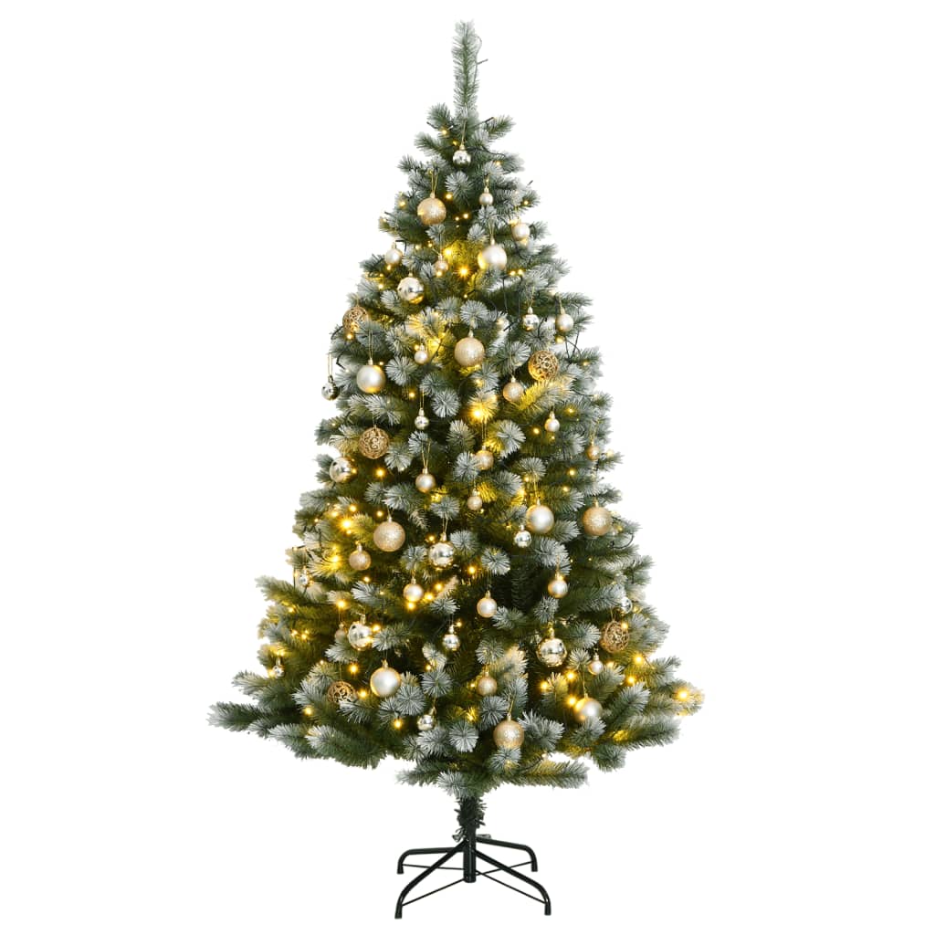 vidaXL Artificial Hinged Christmas Tree 150 LEDs & Ball Set 59.1"