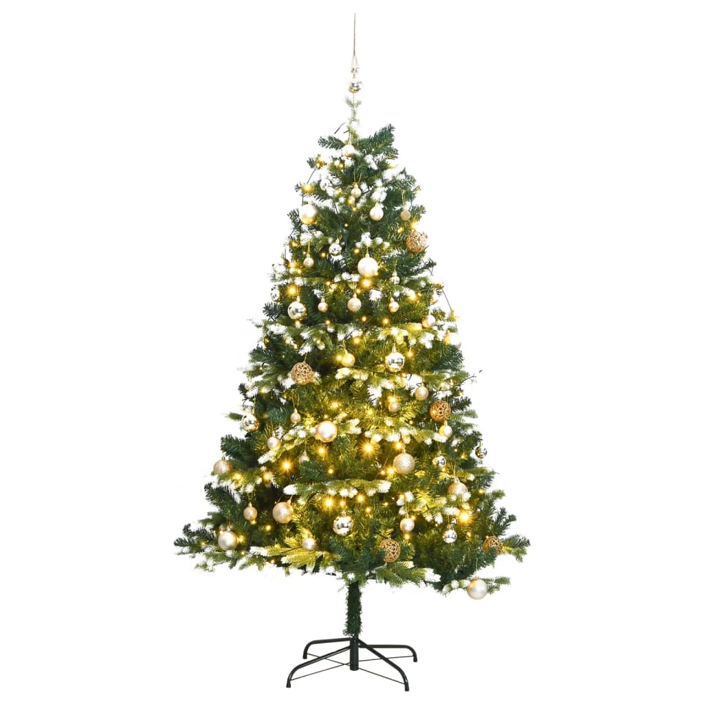 vidaXL Artificial Hinged Christmas Tree 150 LEDs & Ball Set 59.1"