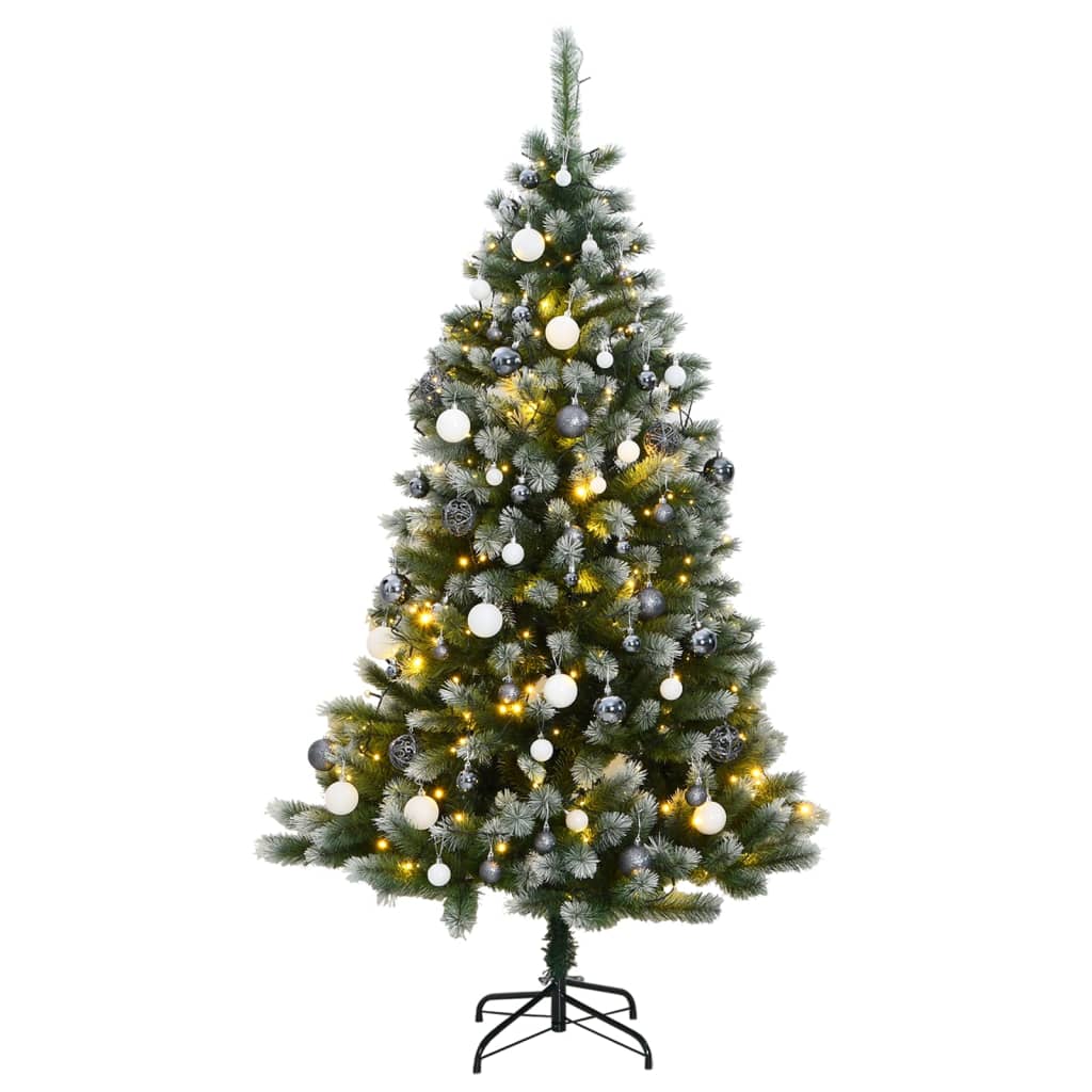 vidaXL Artificial Hinged Christmas Tree 150 LEDs & Ball Set 59.1"