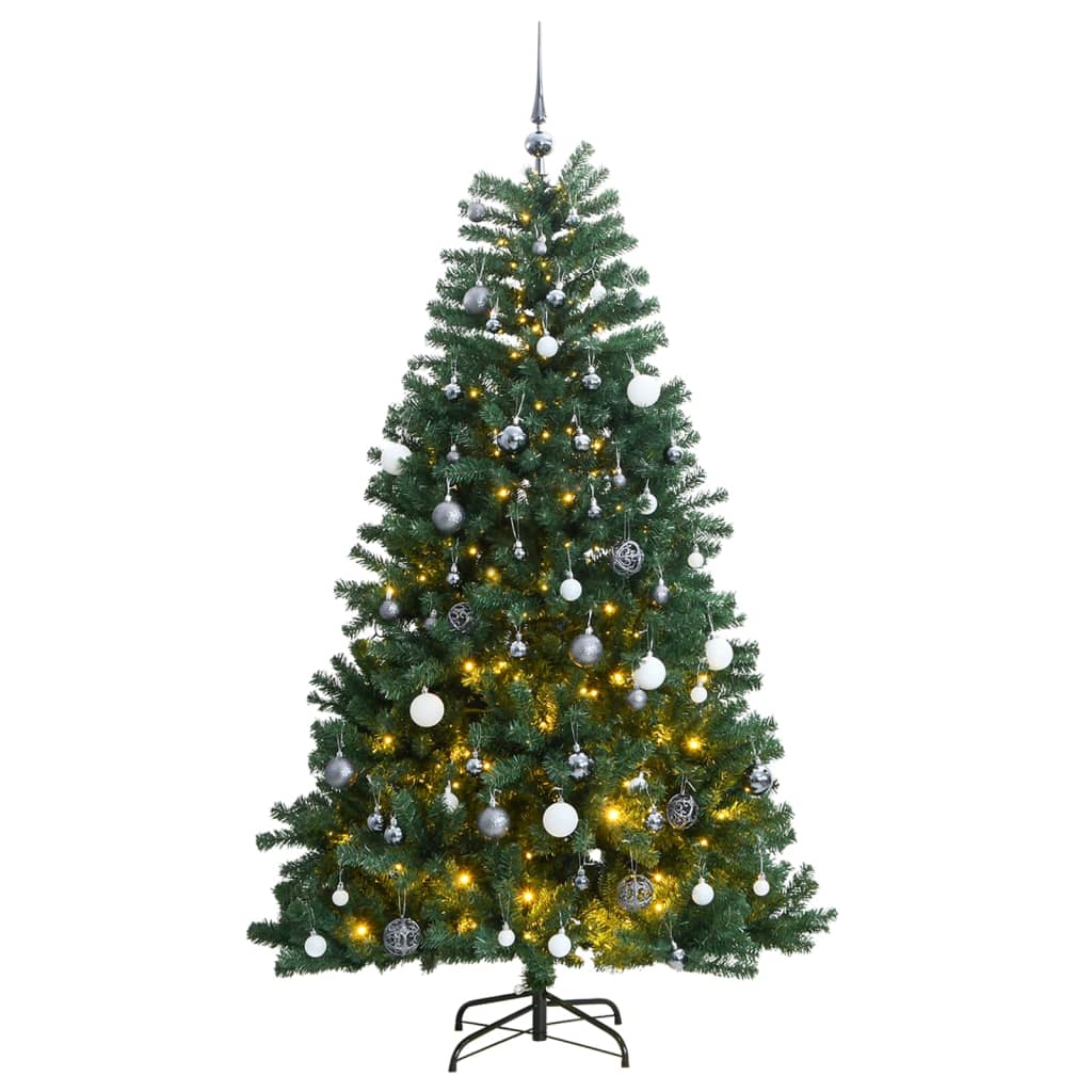 vidaXL Artificial Hinged Christmas Tree 150 LEDs & Ball Set 47.2"