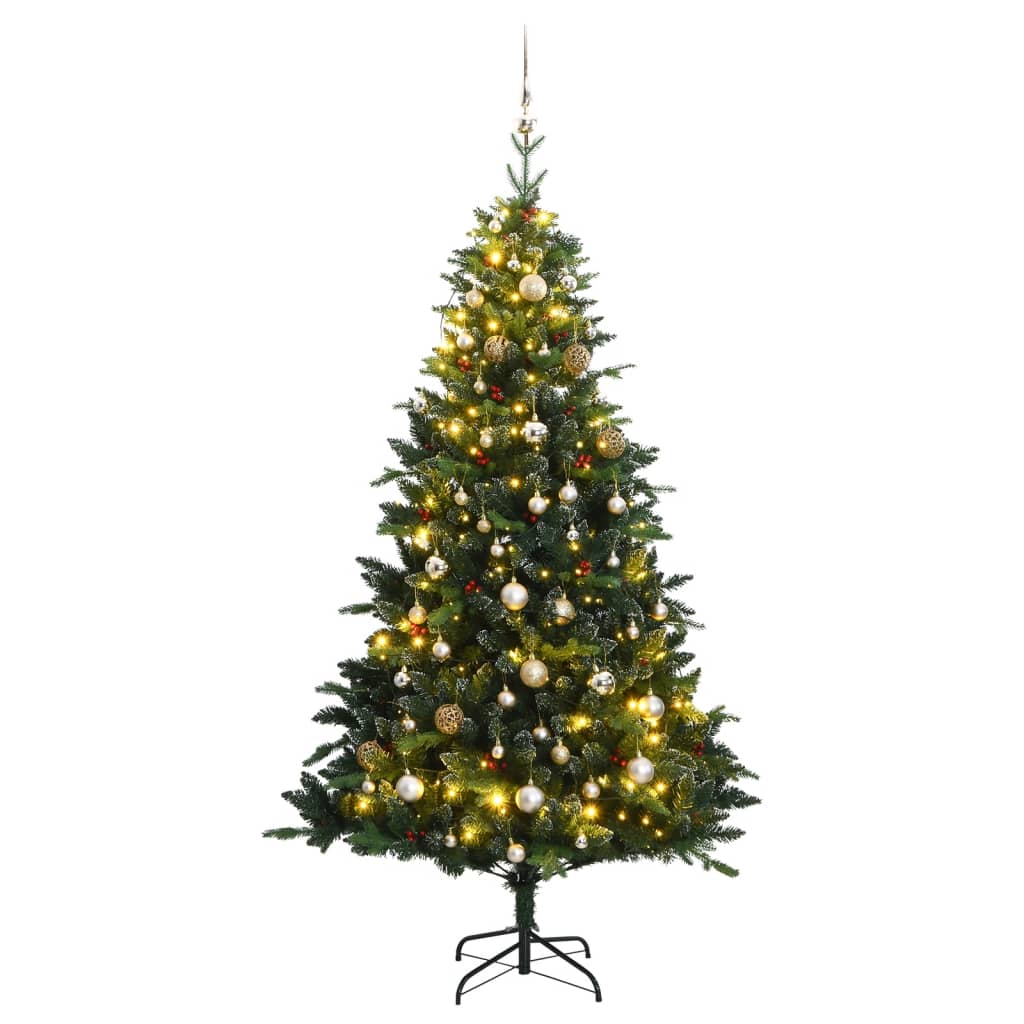 vidaXL Artificial Hinged Christmas Tree 300 LEDs & Ball Set 70.9"