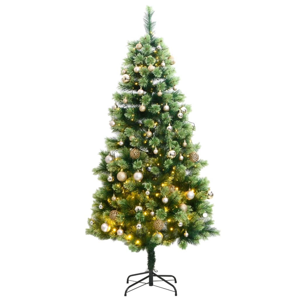 vidaXL Artificial Hinged Christmas Tree 300 LEDs & Ball Set 70.9"