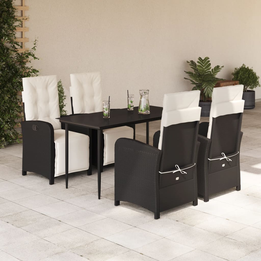 vidaXL 5 Piece Patio Dining Set with Cushions Black Poly Rattan