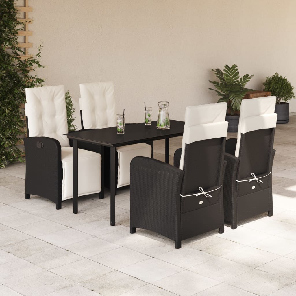 vidaXL 5 Piece Patio Dining Set with Cushions Black Poly Rattan