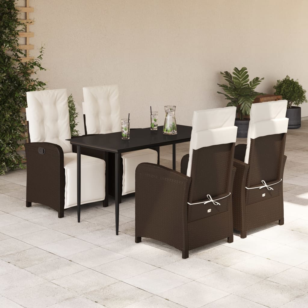 vidaXL 5 Piece Patio Dining Set with Cushions Brown Poly Rattan