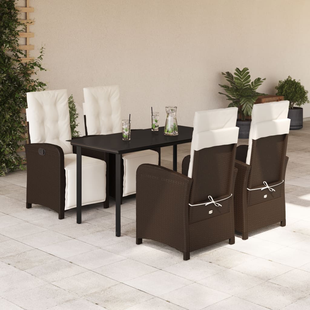 vidaXL 5 Piece Patio Dining Set with Cushions Brown Poly Rattan