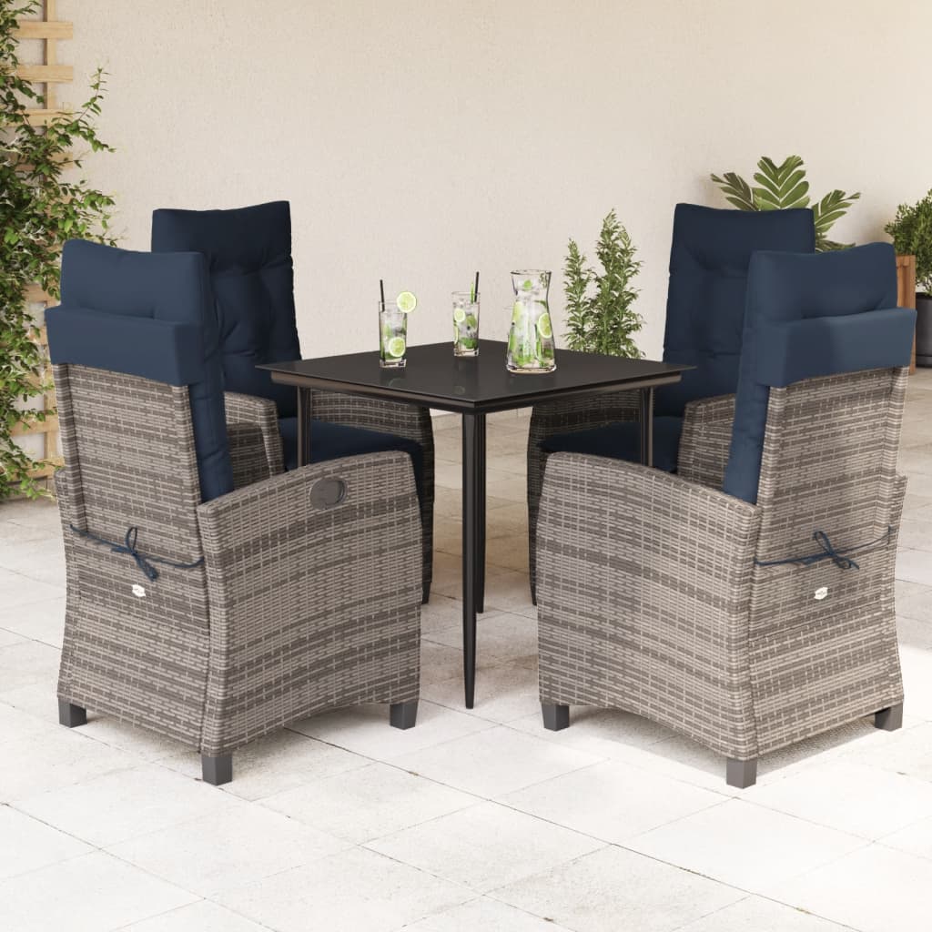 vidaXL 5 Piece Patio Dining Set with Cushions Gray Poly Rattan