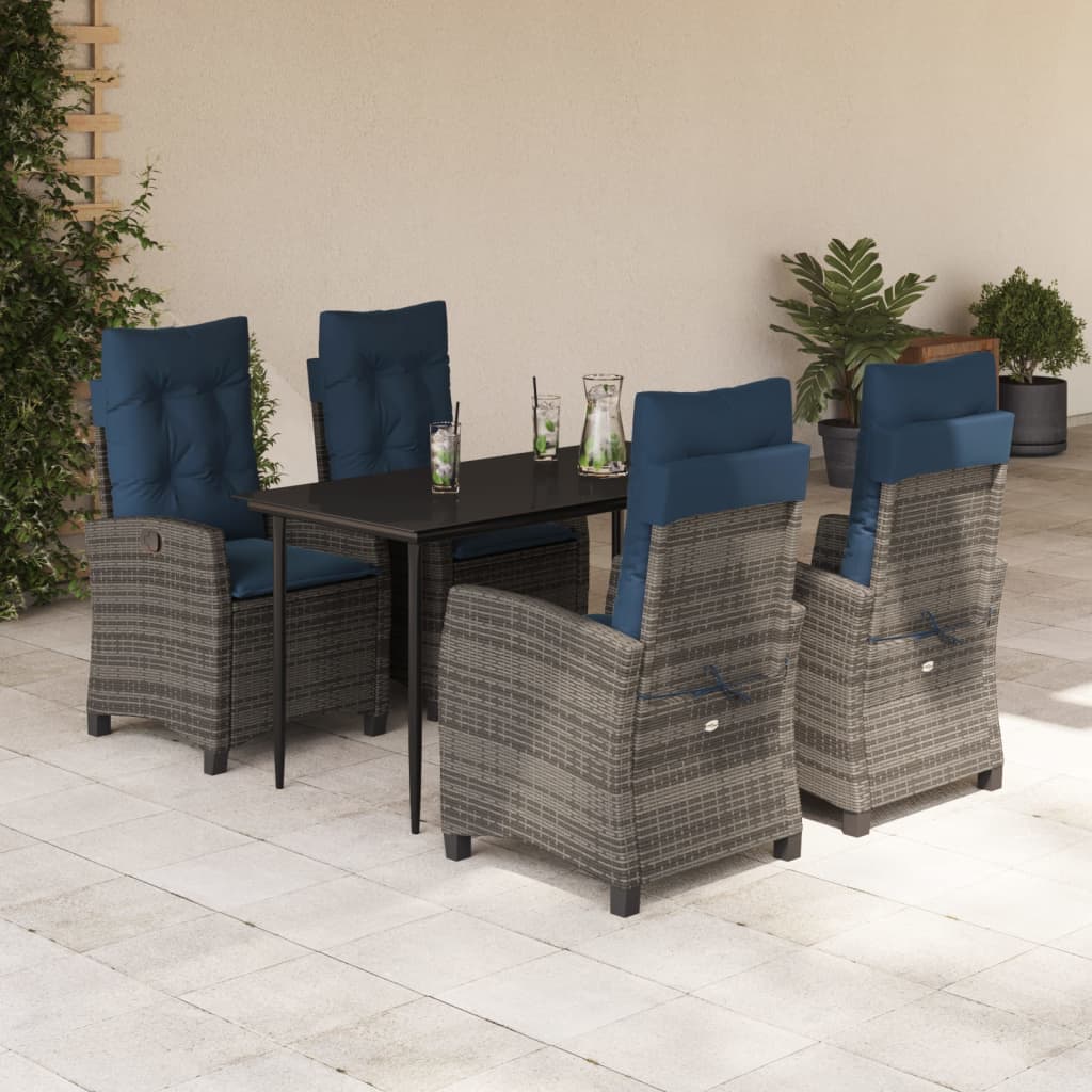 vidaXL 5 Piece Patio Dining Set with Cushions Gray Poly Rattan