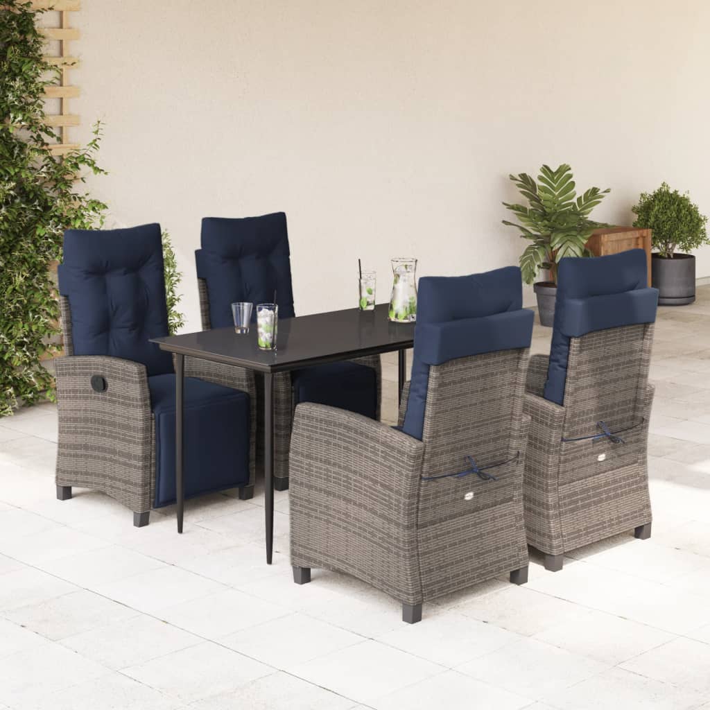 vidaXL 5 Piece Patio Dining Set with Cushions Gray Poly Rattan