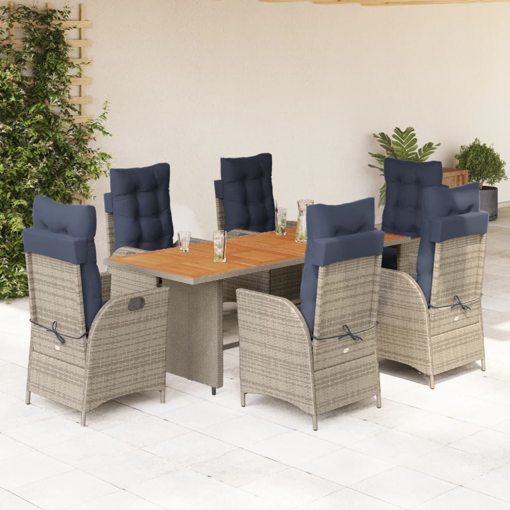 vidaXL 7 Piece Patio Dining Set with Cushions Gray Poly Rattan