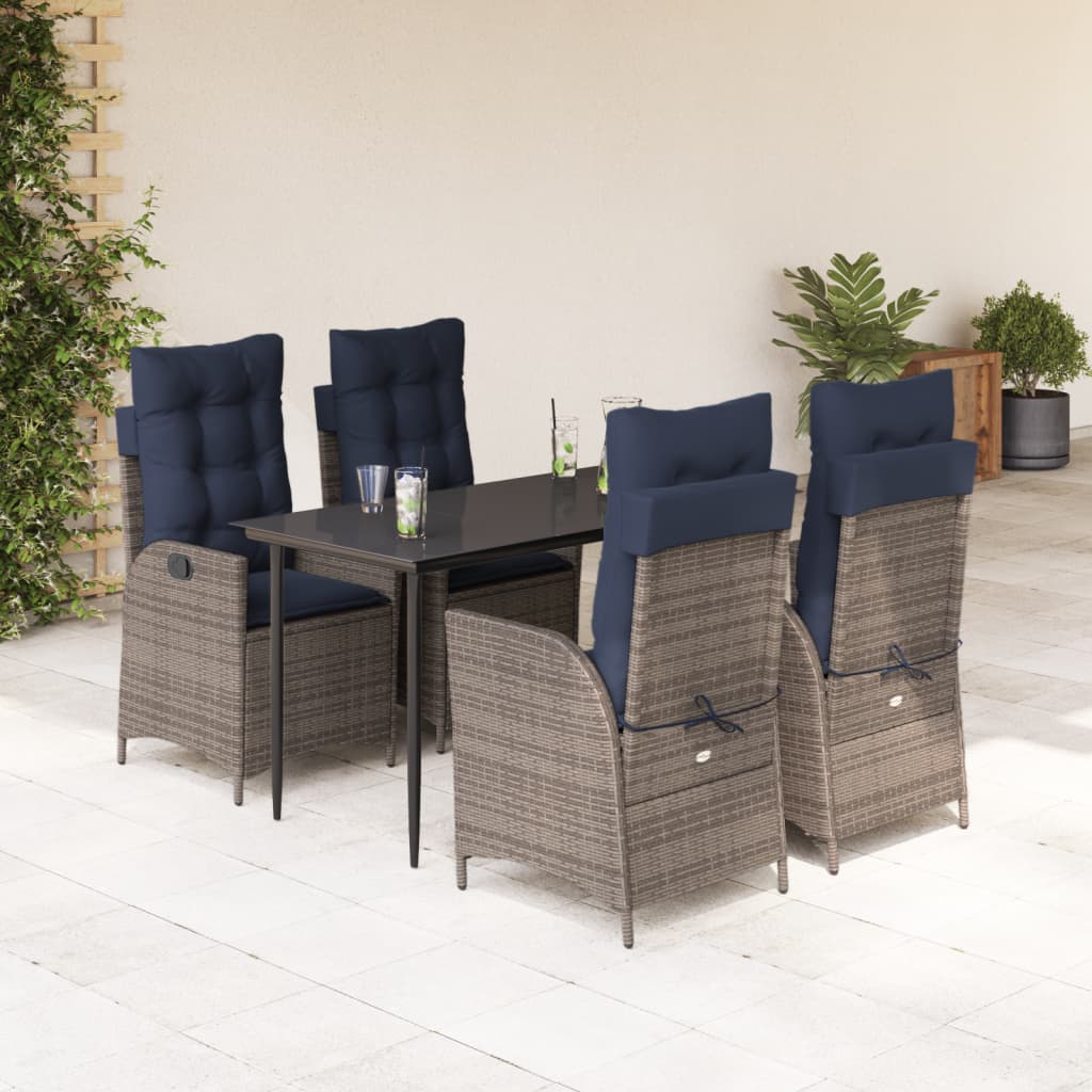 vidaXL 5 Piece Patio Dining Set with Cushions Gray Poly Rattan