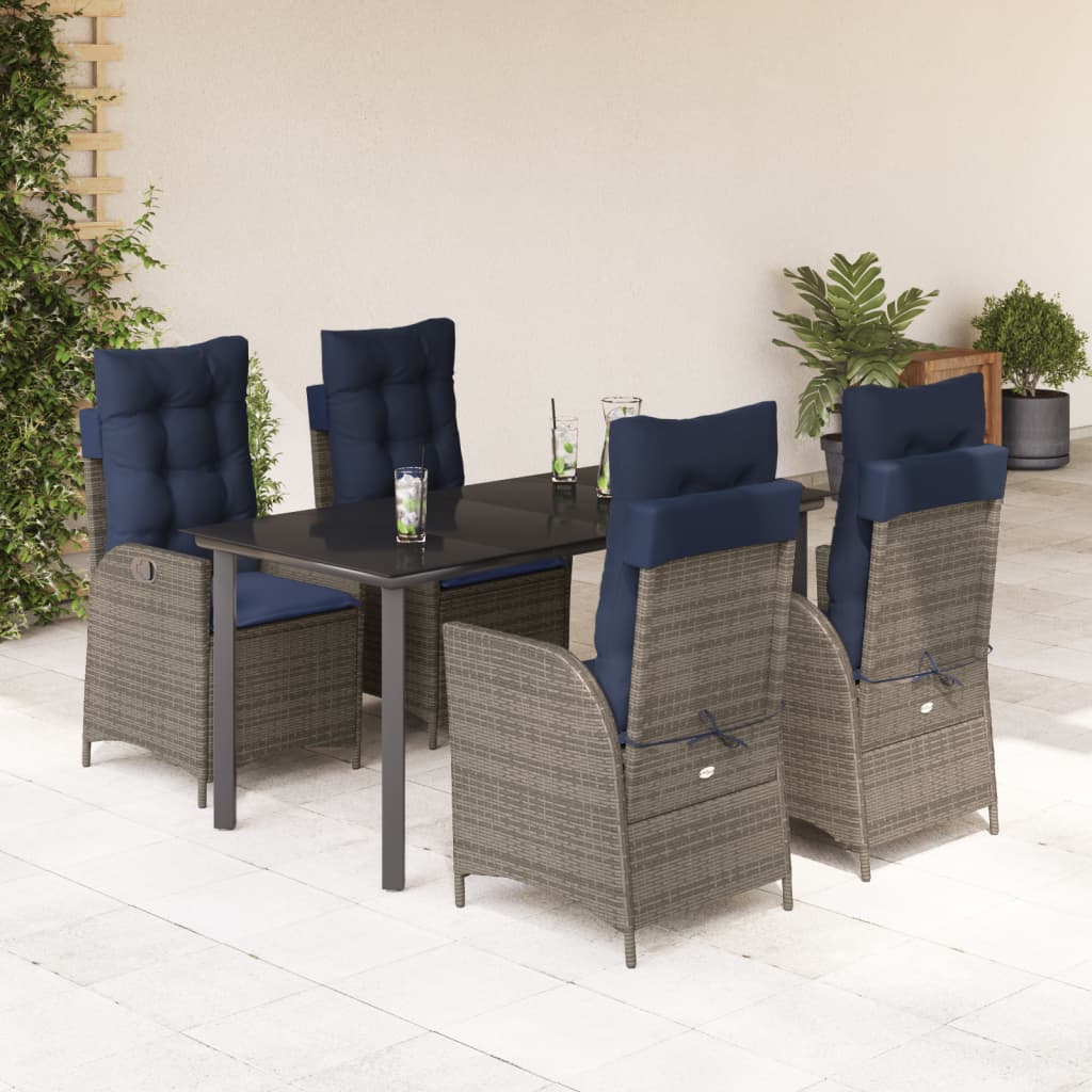 vidaXL 5 Piece Patio Dining Set with Cushions Gray Poly Rattan