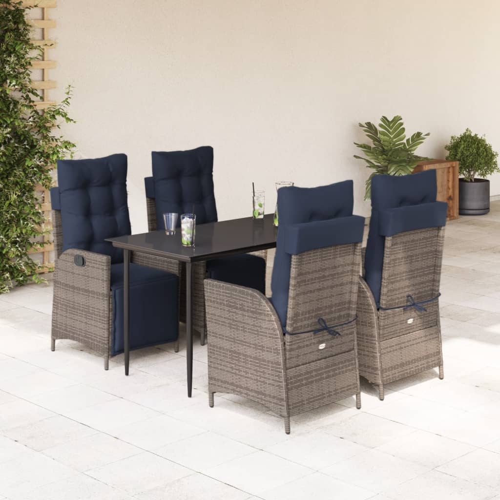 vidaXL 5 Piece Patio Dining Set with Cushions Gray Poly Rattan