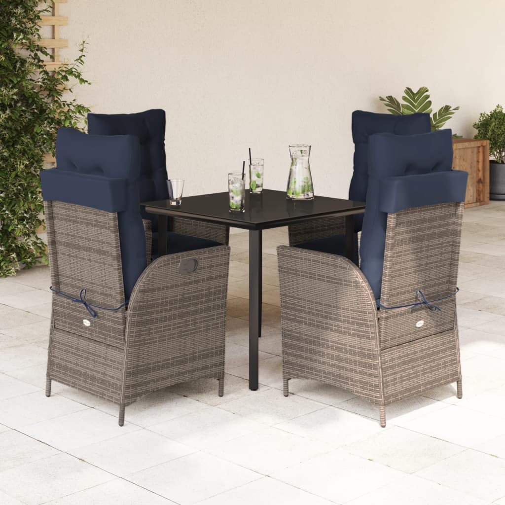 vidaXL 5 Piece Patio Dining Set with Cushions Gray Poly Rattan