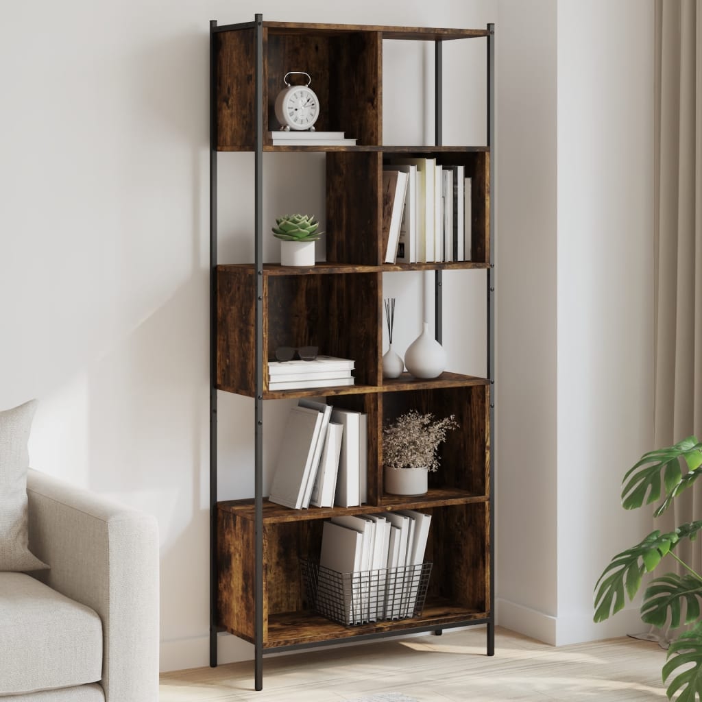 vidaXL Bookcase Smoked Oak 28.3"x11"x67.7" Engineered Wood