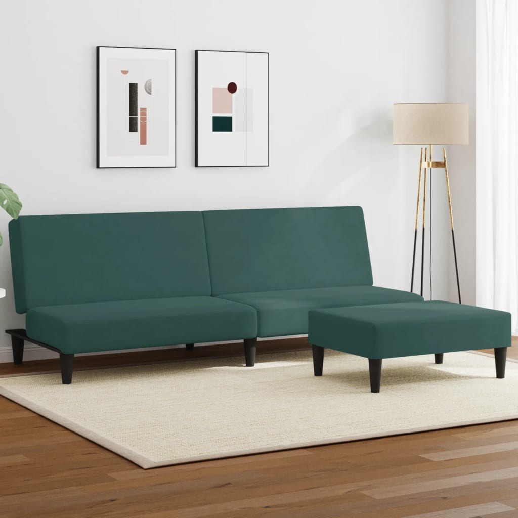 vidaXL 2-Seater Sofa Bed with Footstool Dark Green Velvet