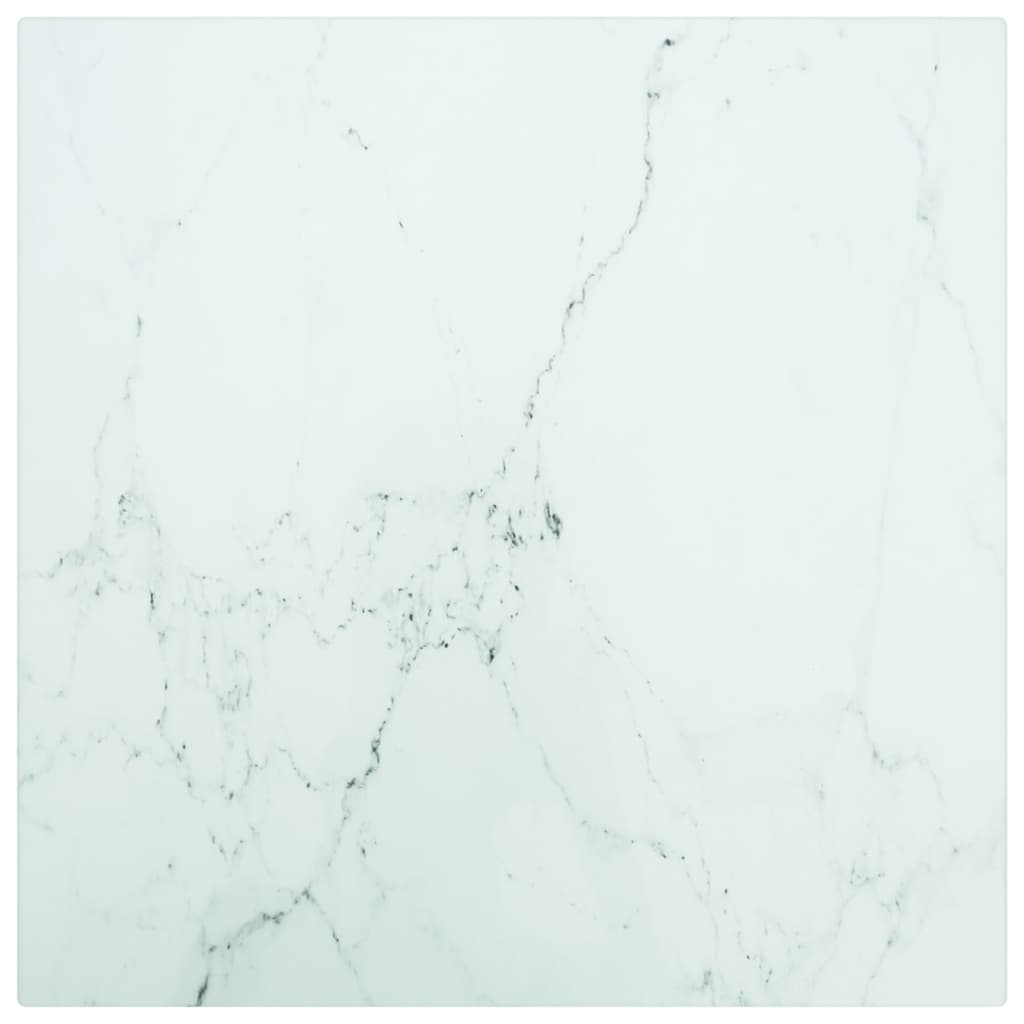 vidaXL Table Top White 11.8"x11.8" 0.2" Tempered Glass with Marble Design