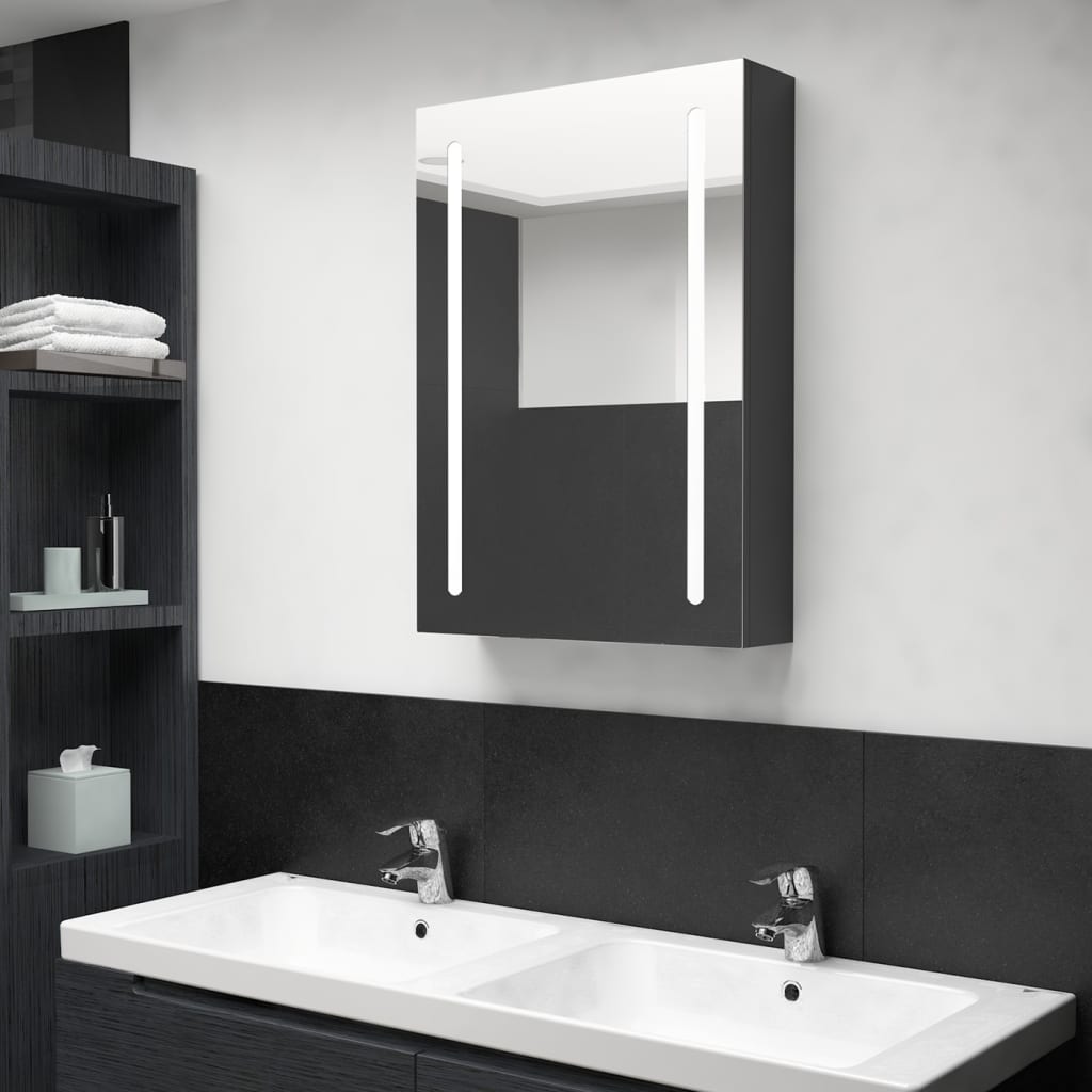 vidaXL LED Bathroom Mirror Cabinet Shining Black 19.7"x5.1"x27.6"