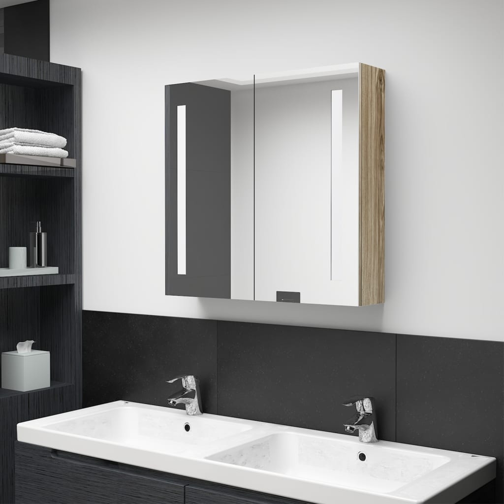 vidaXL LED Bathroom Mirror Cabinet Oak 24.4"x5.5"x23.6"