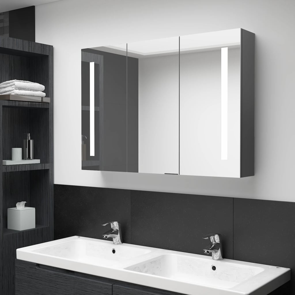 vidaXL LED Bathroom Mirror Cabinet 35"x5.5"x24.4" Gray