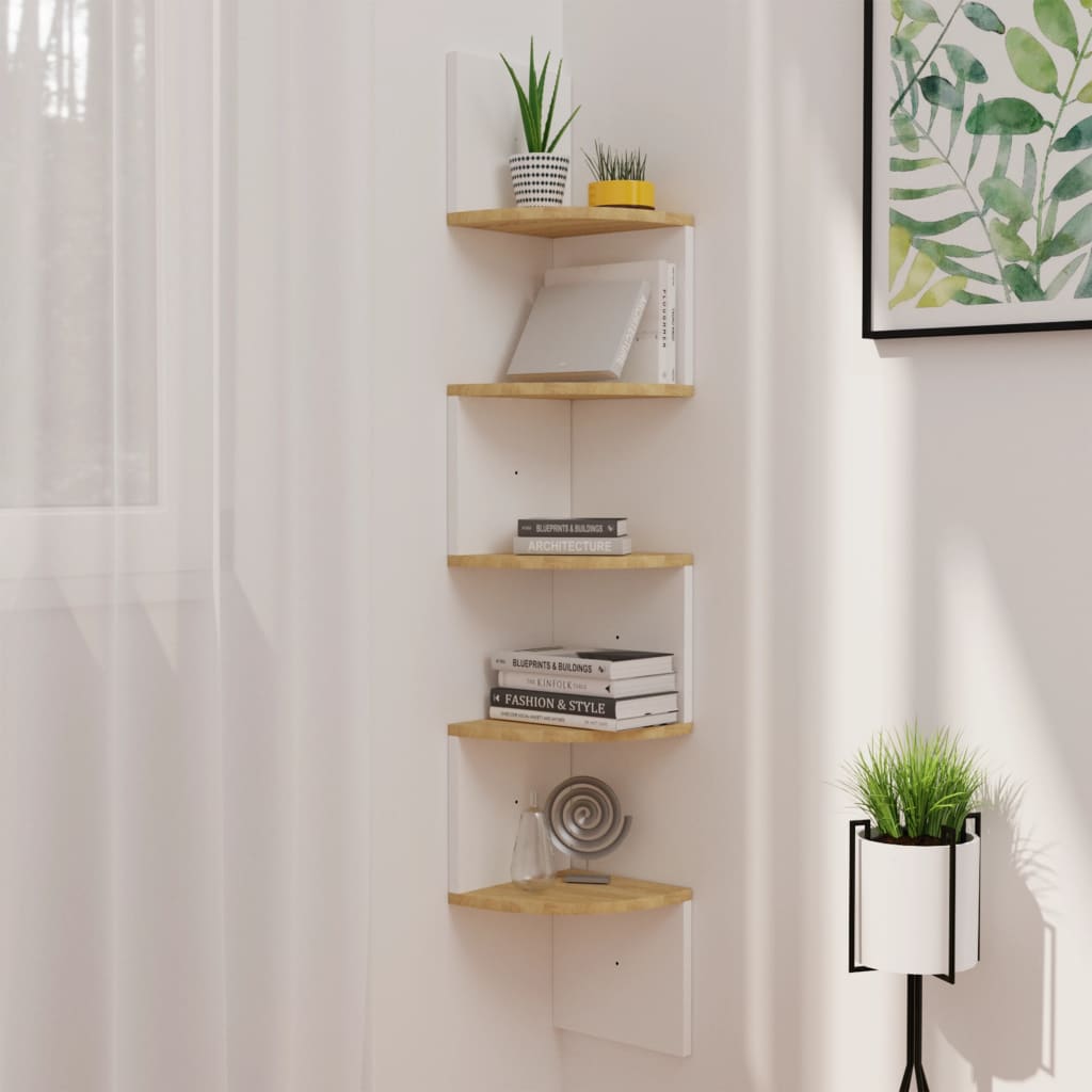 vidaXL Wall Corner Shelf White and Sonoma Oak 7.5"x7.5"x48.4" Engineered Wood