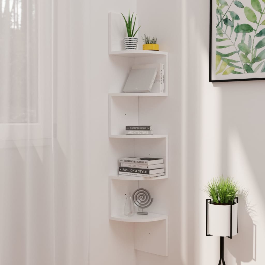 vidaXL Wall Corner Shelf High Gloss White 7.5"x7.5"x48.4" Engineered Wood