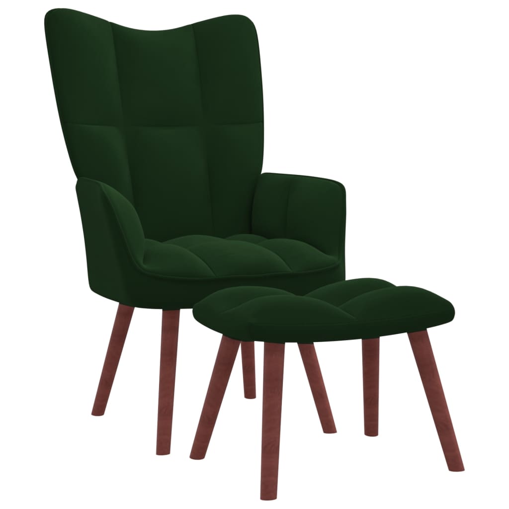 vidaXL Relaxing Chair with a Stool Dark Green Velvet