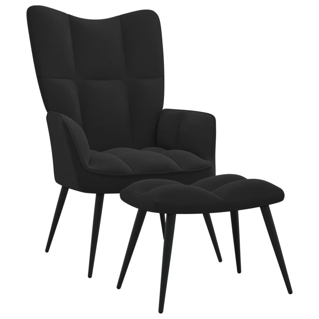 vidaXL Relaxing Chair with a Stool Black Velvet