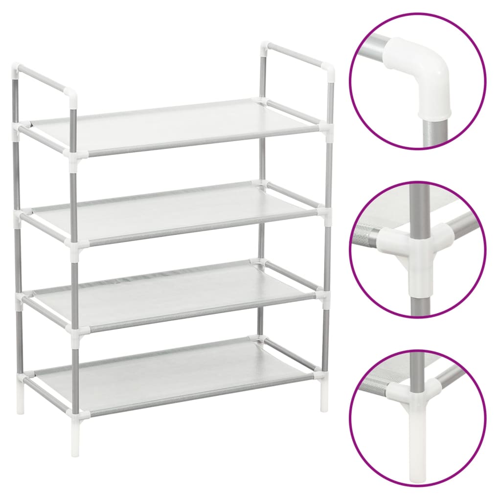 vidaXL Shoe Rack with 4 Shelves Metal and Non-woven Fabric Silver