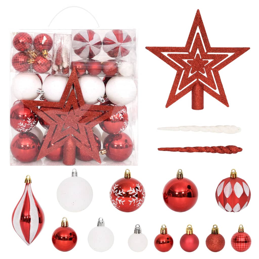 vidaXL 64 Piece Christmas Bauble Set Red and White