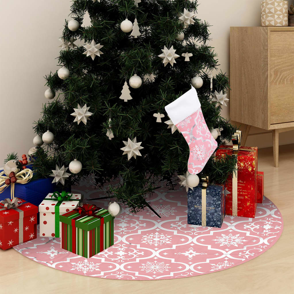 vidaXL Luxury Christmas Tree Skirt with Sock Pink 4 ft Fabric