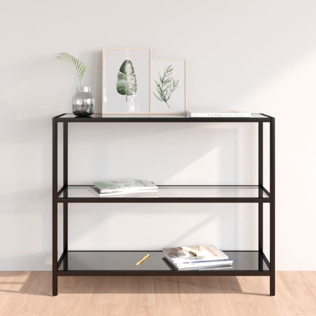 vidaXL Shelf Transparent and Black 39.4"x14.2"x35.4" Tempered Glass