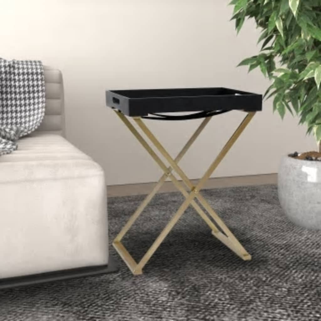 vidaXL Folding Table Gold and Black 18.9"x13.4"x24" MDF