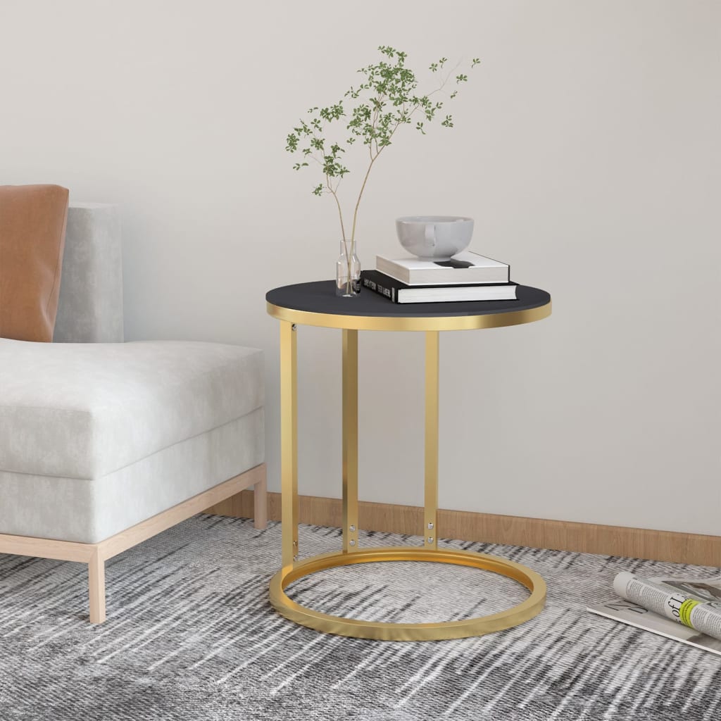 vidaXL Side Table Gold and Black 17.7" Tempered Glass