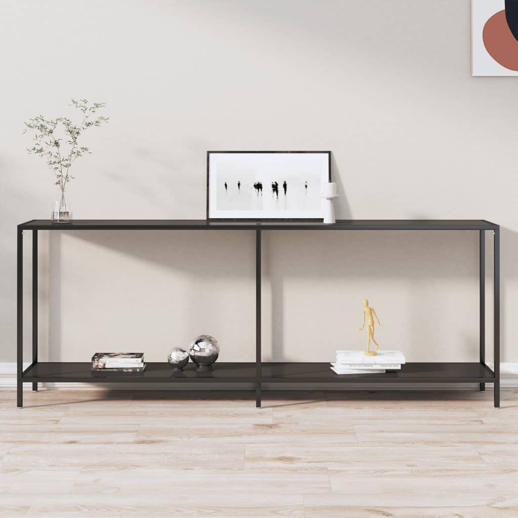 vidaXL Console Table Black 78.7"x13.8"x29.7" Tempered Glass