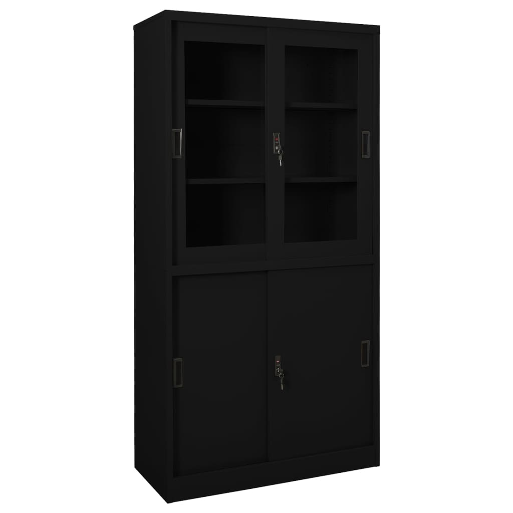 vidaXL Office Cabinet with Sliding Door Black 35.4"x15.7"x70.9" Steel