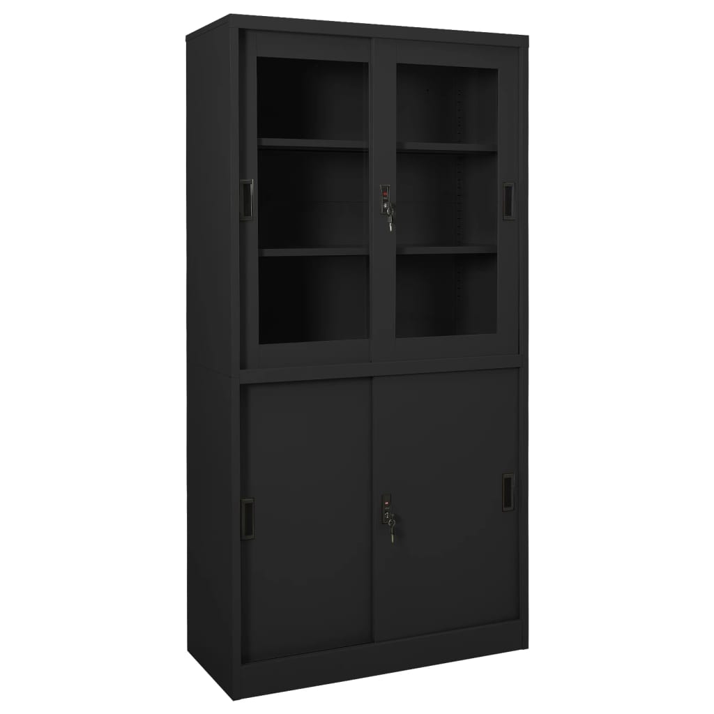 vidaXL Office Cabinet with Sliding Door Anthracite 35.4"x15.7"x70.9" Steel