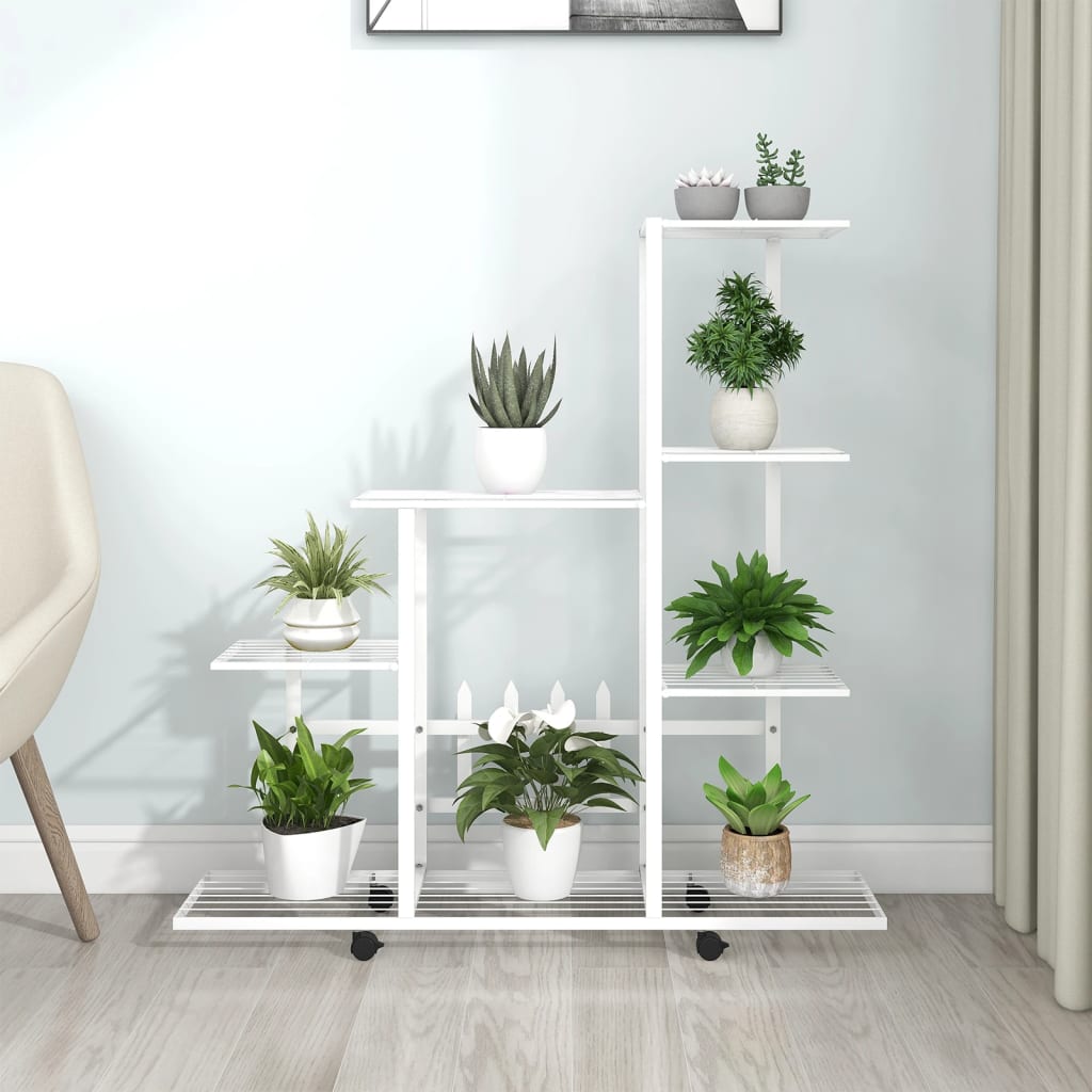 vidaXL Flower Stand with Wheel 37.2"x9.8"x36.4" White Metal