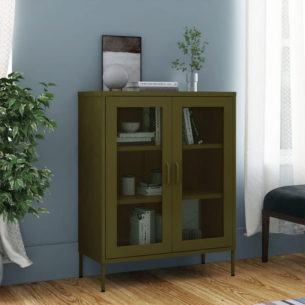 vidaXL Storage Cabinet Olive Green 31.5"x13.8"x40" Steel